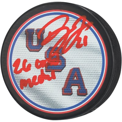 Dylan Larkin Team USA Autographed Fanatics Authentic 2026 Winter Olympics Hockey Puck with "26 Gold Medal" Inscription