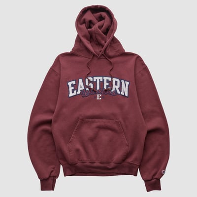 East Stroudsburg Warriors Champion 2000s Hooded Pullover Sweatshirt - Maroon - XS by Fanatics Real Vintage