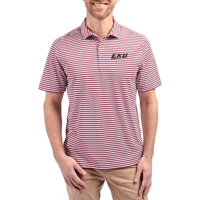  Eastern Kentucky Colonels Cutter & Buck Virtue Recycled Stripe Featherlight Pique Polo - Maroon