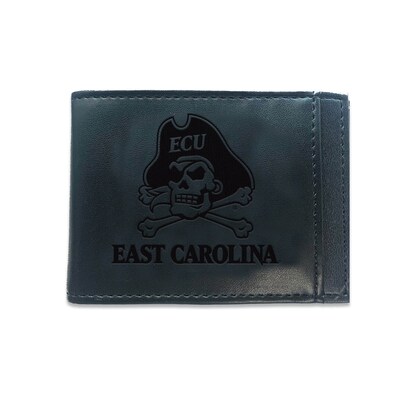ECU Pirates Hybrid Leather Front Pocket Bi-Fold Wallet with Money Clip - Black