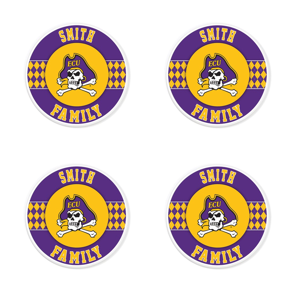 ECU Pirates 4" Personalized Circular Coasters 4-Pack Set