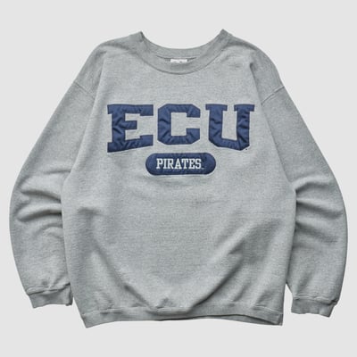 ECU Pirates Cotton Exchange 2000s Pullover Sweatshirt - Heather Gray - S by Fanatics Real Vintage