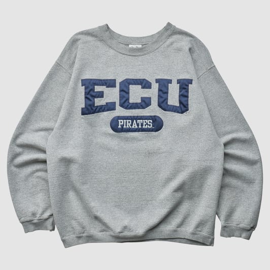 ECU Pirates Cotton Exchange 2000s Pullover Sweatshirt - Heather Gray - S by Fanatics Real Vintage