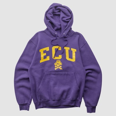 ECU Pirates Jerzees 2000s Hooded Pullover Sweatshirt - Purple - XS by Fanatics Real Vintage