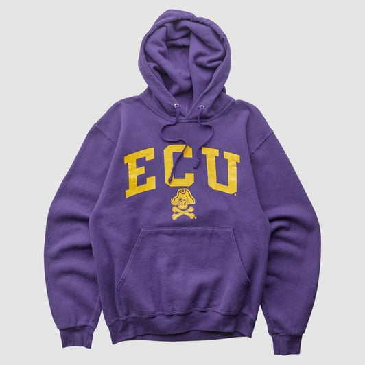 ECU Pirates Jerzees 2000s Hooded Pullover Sweatshirt - Purple - XS by Fanatics Real Vintage