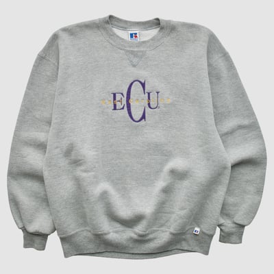 ECU Pirates Russell 90s Pullover Sweatshirt - Heather Gray - L by Fanatics Real Vintage