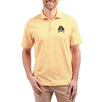  ECU Pirates Cutter & Buck Virtue Recycled Stripe Featherlight Pique Polo - Gold