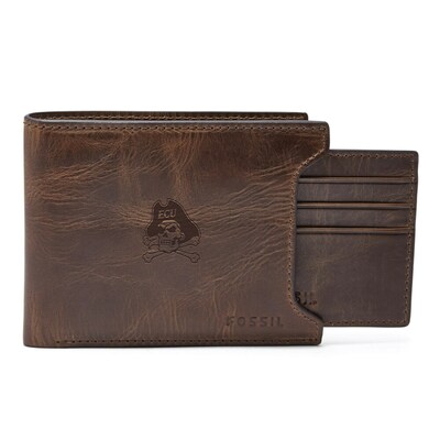  ECU Pirates Fossil Derrick Sliding Two-In-One Wallet - Brown