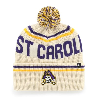  ECU Pirates '47 Unisex Quattrle Waffle Cuffed Knit Hat with Pom - Cream