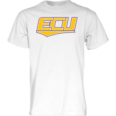ECU Pirates Blue 84 Unisex Flying ECU Logo T-Shirt - White