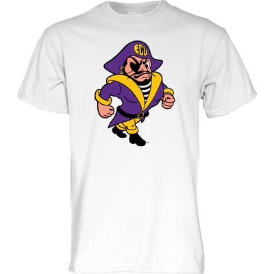 ECU Pirates Blue 84 Unisex Strutting PeeDee Mascot T-Shirt - White