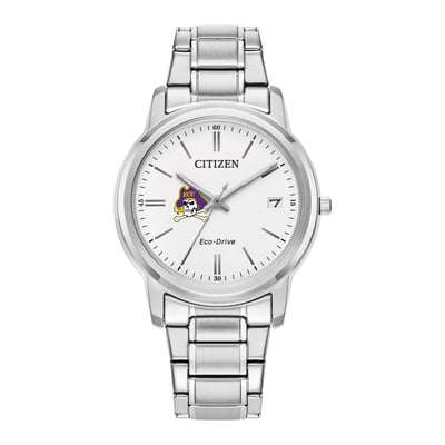 ECU Pirates Citizen Watch Women's Eco-Drive White Dial Stainless Steel Watch - Silver