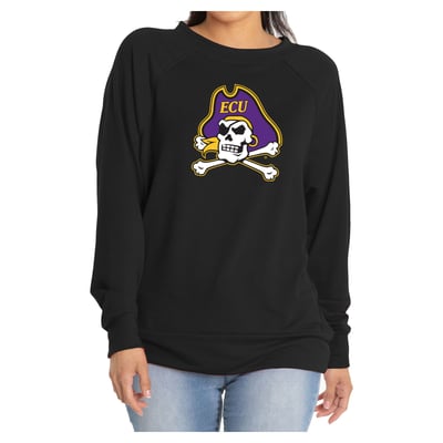 ECU Pirates Flying Colors Apparel Women's Rylee Raglan Long Sleeve T-Shirt - Black
