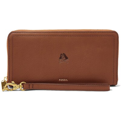 East Carolina Pirates Fossil Women's Leather Logan RFID Zip Around Clutch - Brown
