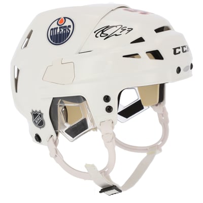 Connor McDavid Edmonton Oilers Autographed White CCM Game-Model Helmet - Upper Deck