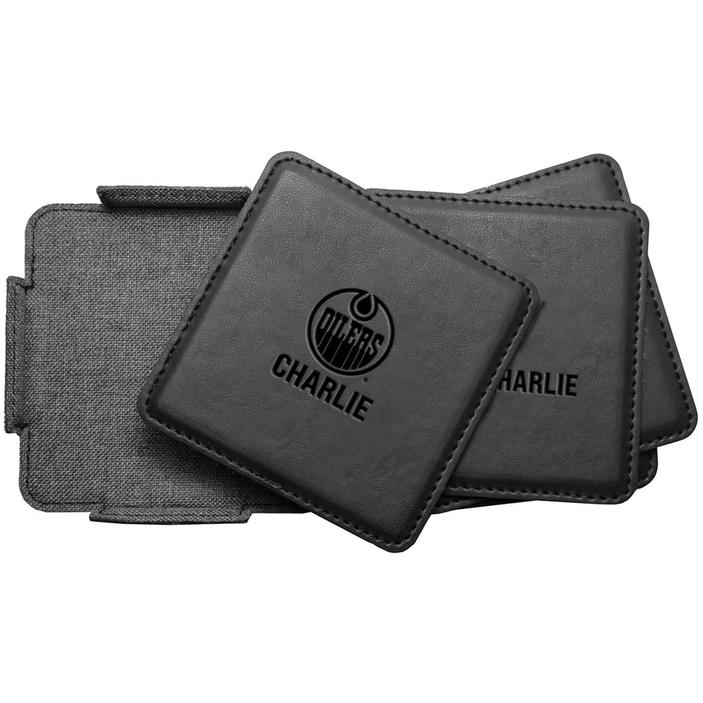 Edmonton Oilers 4-Pack Personalized Leather Coaster Set