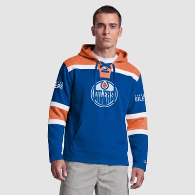  Edmonton Oilers Champion Lacer Fleece Hockey Hoodie - Royal