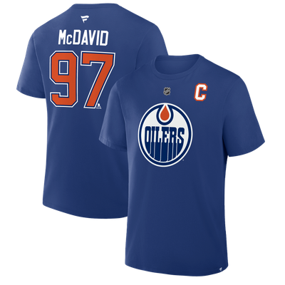 Connor McDavid Edmonton Oilers Fanatics Captain Authentic Stack Name & Number T-Shirt - Royal