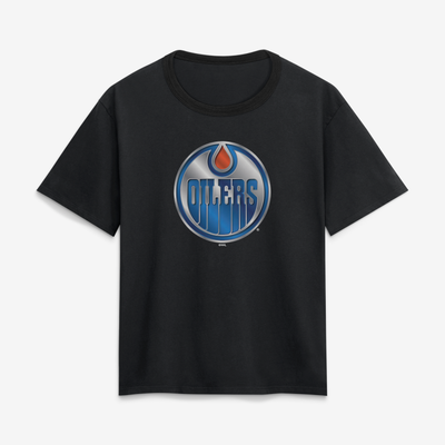 Edmonton Oilers Women's Metallic Mascot T-Shirt - Black