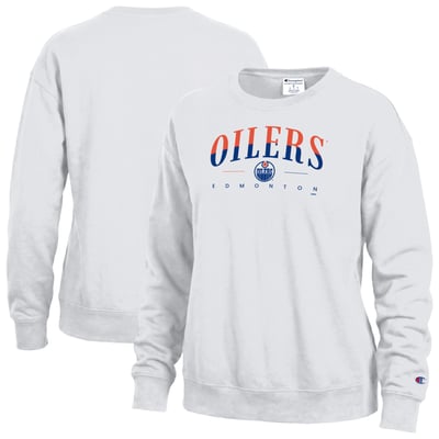 Edmonton Oilers Champion Women's  Split Color Text Sweatshirt - White