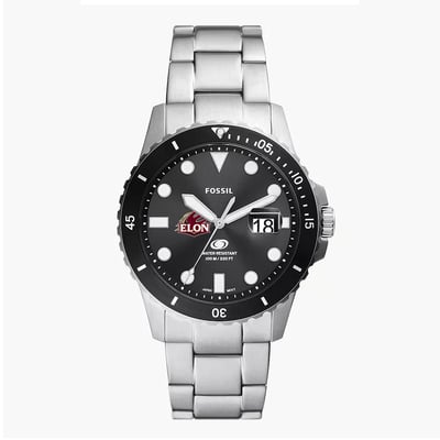 Elon Phoenix Fossil Blue Dive Three-Hand Date Stainless Steel Watch - Silver