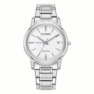 Emerson College Lions Citizen Watch Women's Eco-Drive White Dial Stainless Steel Watch - Silver