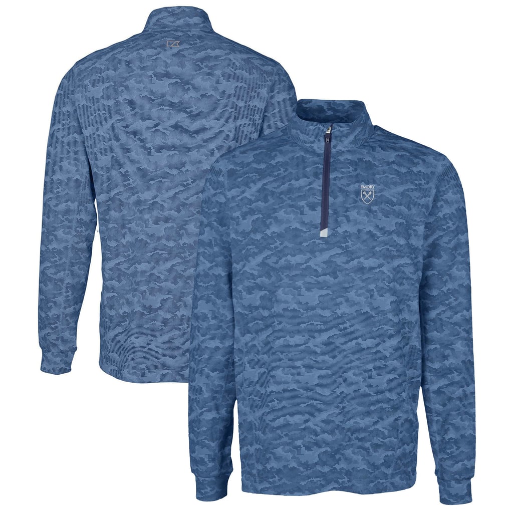 Emory Eagles Cutter & Buck Big & Tall Traverse Camo Print Stretch Quarter-Zip Pullover Top - Navy