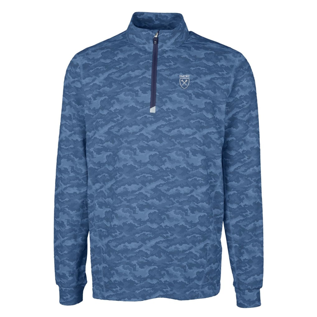 Emory Eagles Cutter & Buck Big & Tall Traverse Camo Print Stretch Quarter-Zip Pullover Top - Navy