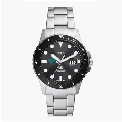 Endicott College Fossil Blue Dive Three-Hand Date Stainless Steel Watch - Silver