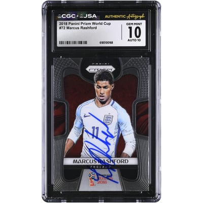 Marcus Rashford England National Team Autographed 2018 Panini Prizm World Cup #72 CGC Authenticated 10/10 Card