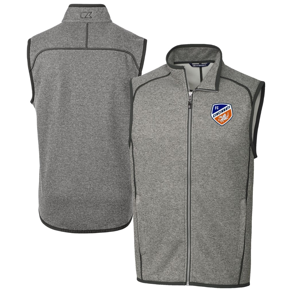 FC Cincinnati Cutter & Buck Mainsail Sweater-Knit Full-Zip Vest - Heather Gray