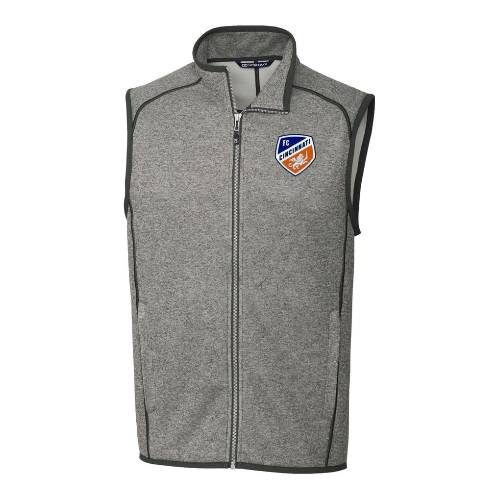 FC Cincinnati Cutter & Buck Mainsail Sweater-Knit Full-Zip Vest - Heather Gray