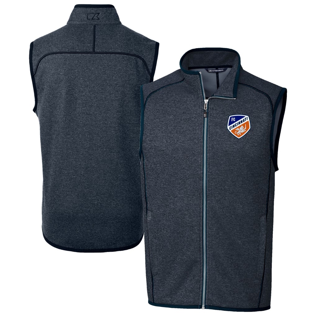 FC Cincinnati Cutter & Buck Mainsail Sweater-Knit Full-Zip Vest - Heather Navy