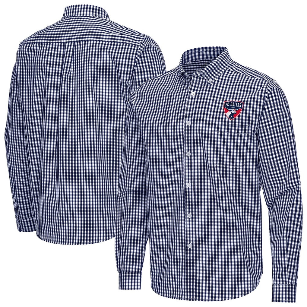 FC Dallas Antigua Ellis Tri-Blend Long Sleeve Button-Down Shirt - Navy