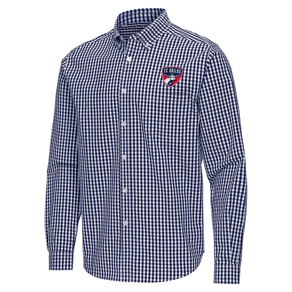 FC Dallas Antigua Ellis Tri-Blend Long Sleeve Button-Down Shirt - Navy