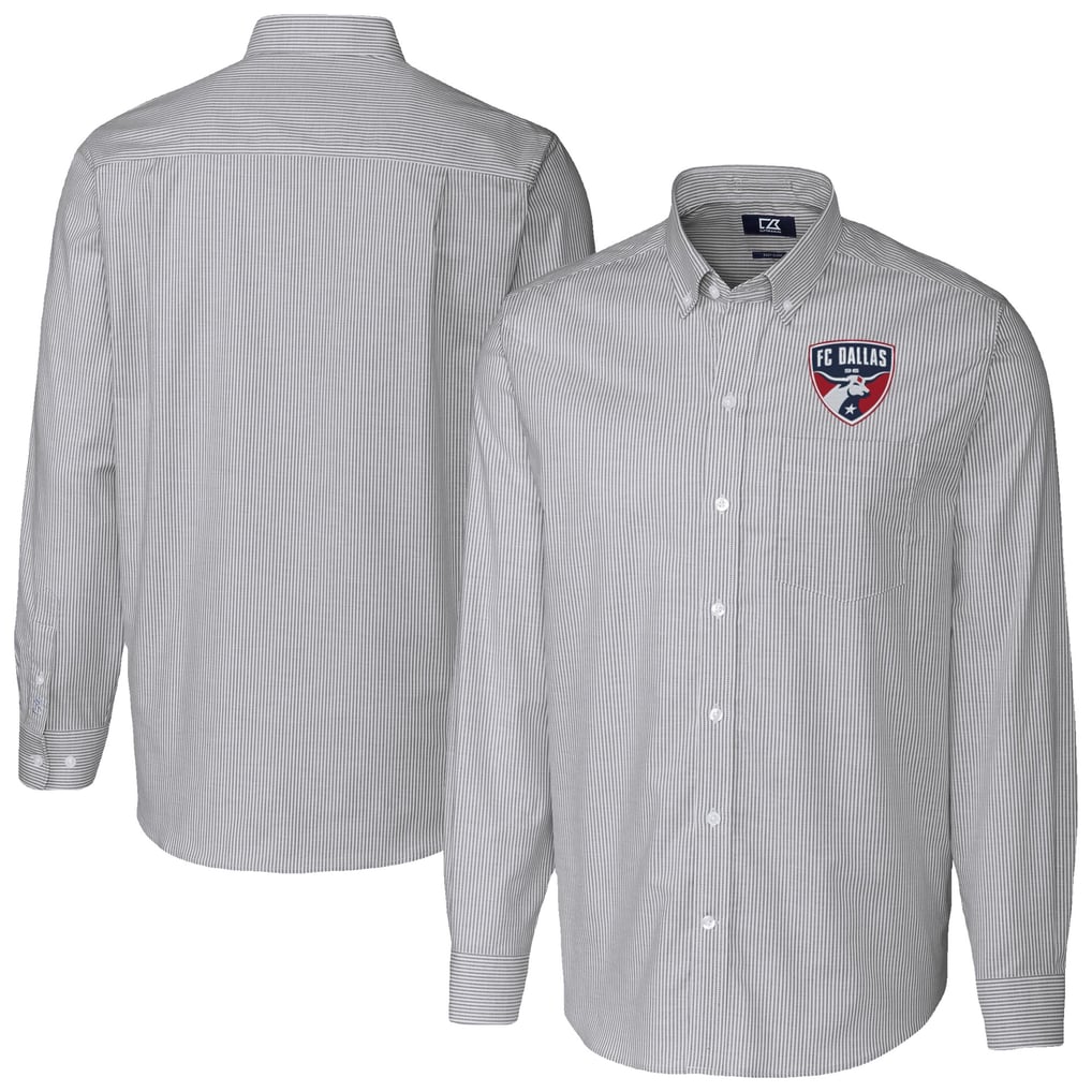 FC Dallas Cutter & Buck Stretch Oxford Stripe Long Sleeve Tri-Blend Button-Down Shirt - Charcoal