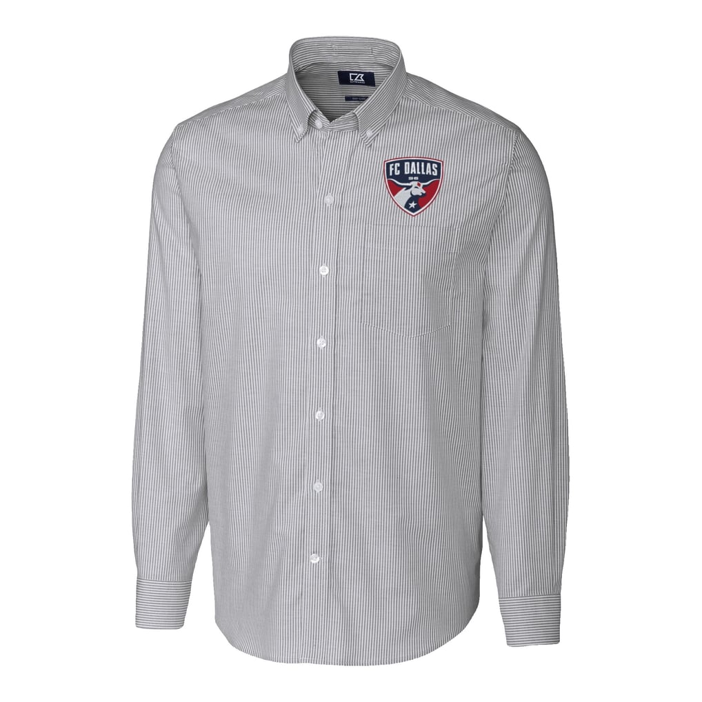 FC Dallas Cutter & Buck Stretch Oxford Stripe Long Sleeve Tri-Blend Button-Down Shirt - Charcoal