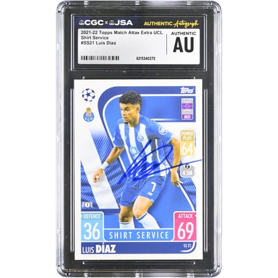 Luis Díaz FC Porto Autographed 2021-22 Topps Match Attax Extra UCL Shirt Service #SS21 CGC Authenticated Card