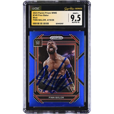 Finn Balor WWE Autographed 2023 Panini Prizm WWE Blue #145 #/199 CGC Fanatics Witnessed Authenticated 9.5/10 Card