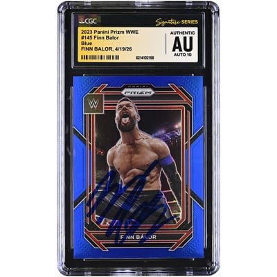 Finn Balor WWE Autographed 2023 Panini Prizm WWE Blue #145 #/199 CGC Fanatics Witnessed Authenticated AUTO 10 Card