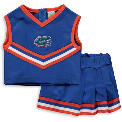 Florida Gators Little King Girls Toddler Two-Piece Cheer V-Neck Top & Skirt Set - Royal