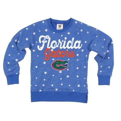 Florida Gators Wes & Willy Girls Youth Shimmer Star Reverse Fleece Sweatshirt - Royal