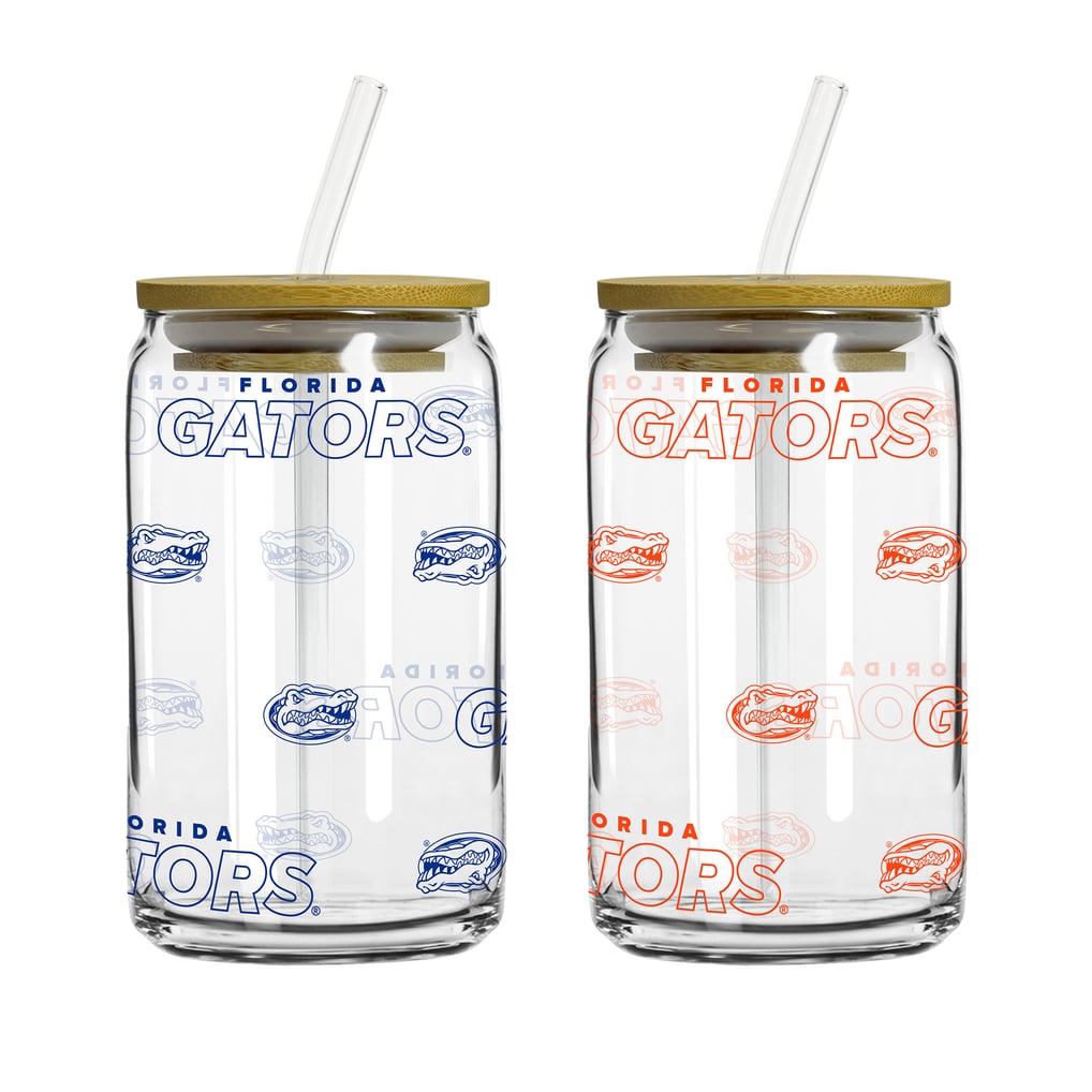 Florida Gators Logo Brands 16oz. Step And Repeat Glass Can with Lid & Straw 2-Pack