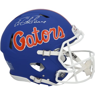 Tim Tebow Florida Gators Autographed Fanatics Authentic Riddell Blue Matte Speed Authentic Helmet with "2x BCS Champ" Inscription