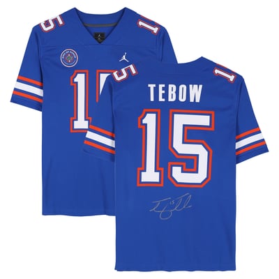 Tim Tebow Florida Gators Autographed Fanatics Authentic Royal Jordan Brand Replica Jersey