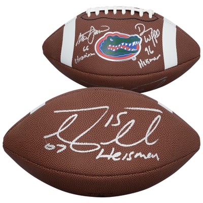 Tim Tebow, Steve Spurrier & Danny Wuerffel Florida Gators Autographed Fanatics Authentic Nike Replica Football with Multiple Inscriptions