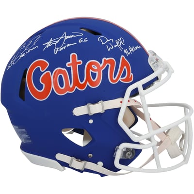 Tim Tebow, Steve Spurrier & Danny Wuerffel Florida Gators Autographed Fanatics Authentic Riddell Blue Speed Authentic Helmet with Multiple Inscriptions
