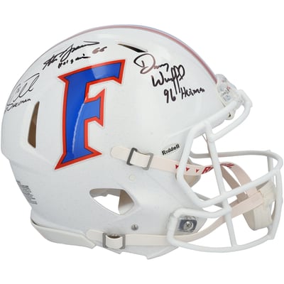 Tim Tebow, Steve Spurrier & Danny Wuerffel Florida Gators Autographed Fanatics Authentic Riddell White Speed Authentic Helmet with Multiple Inscriptions