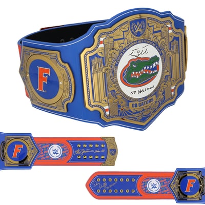 Tim Tebow, Steve Spurrier & Danny Wuerffel Florida Gators Autographed Fanatics Authentic WWE Title Belt with Multiple Inscriptions