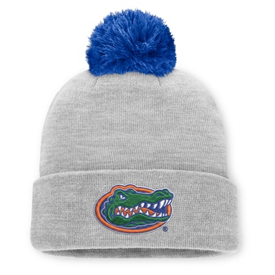 Florida Gators Jordan Brand Unisex Primetime Script Cuffed Knit Hat with Pom - Heather Gray